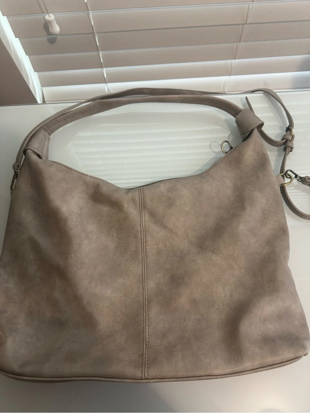Gray Vegan Leather Distressed Braided Hobo Big Shoulder Bag Crossbody Neutral